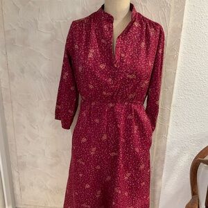 Sears Burgundy Floral Long Sleeve Dress